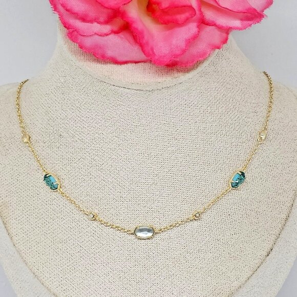 Kendra Scott Jewelry - Kendra Scott Necklace Oval Blue White Pendant Gold Plate Chain 19" Choker
